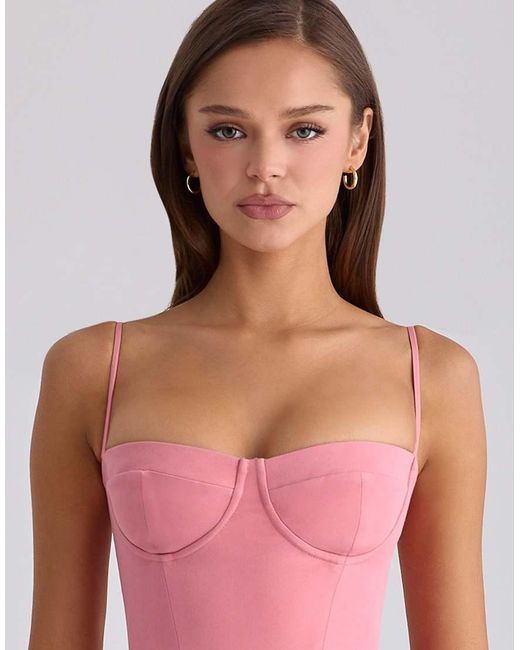 House Of Cb Pink Samaria Raspberry Cotton Twill Corset Midi Dress