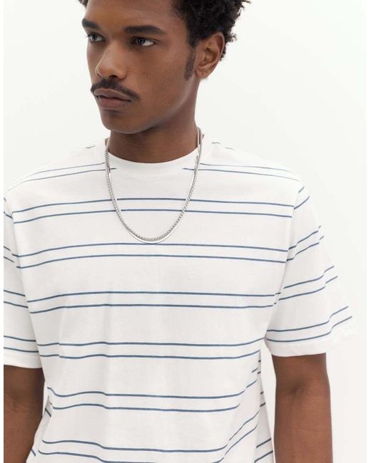 Pull&Bear White Basic Short Sleeve Cotton T-shirt for men
