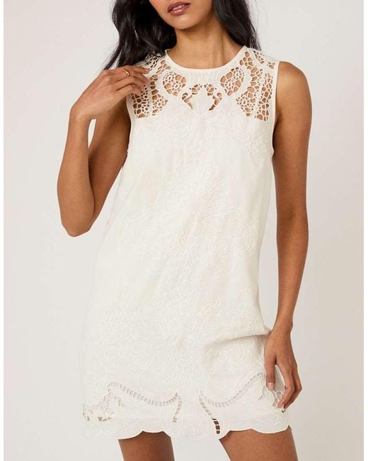Nobody's Child Natural Sonia Cotton Blend Broderie Detail Sleeveless Mini Dress