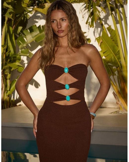 South Beach Green X Sasha Corte-t Cutout Bandeau Maxi Beach Dress