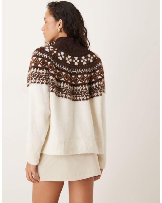 JJXX Natural Roll Neck Knit Jumper With Fairisle Print
