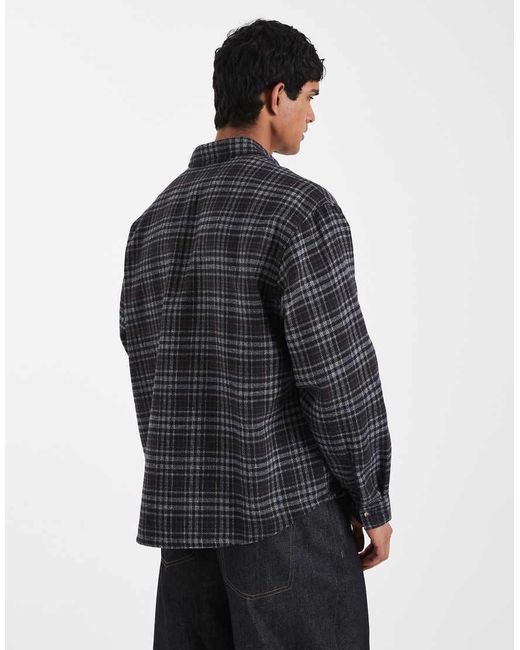 ASOS Gray Oversized Check Shirt With Badge for men