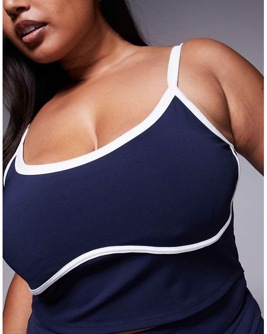 4505 Blue Curve Active Vest With Inner Bra And Piping
