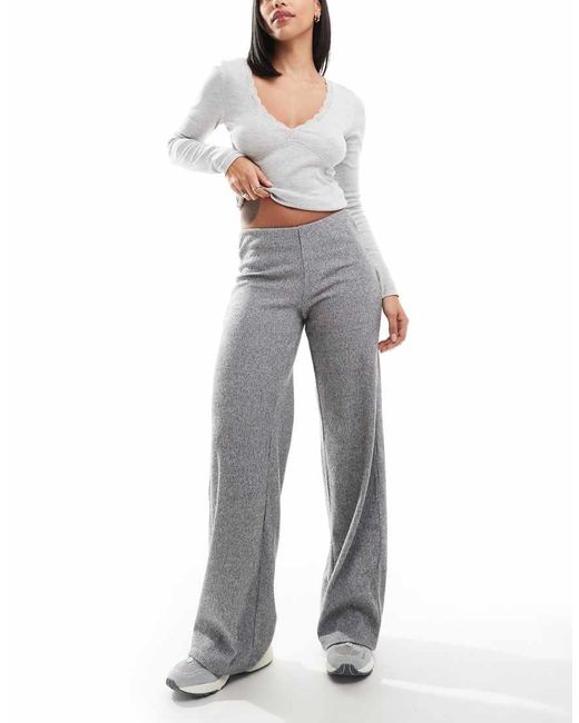 Bershka Gray Soft Touch Wide Leg Trousers