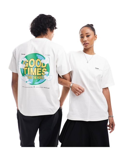 Dr. Denim White Unisex Trooper Relaxed Fit T-shirt With Good Times World Graphic Back Print