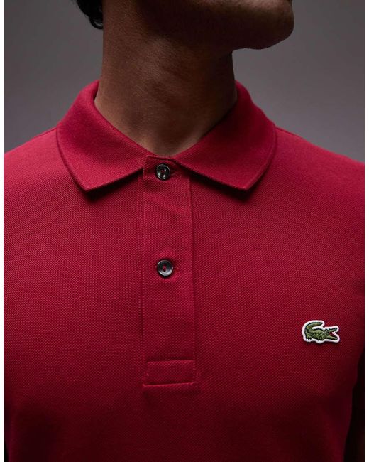 Lacoste Slim Fit Logo Pique Polo in Red for Men Lyst UK