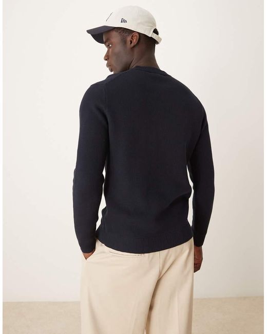 SELECTED Blue 100% Cotton Knitted Crew Neck Jumper for men