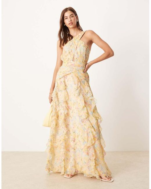 Pretty Lavish Natural Drop Waist Ruffle Maxi Dress