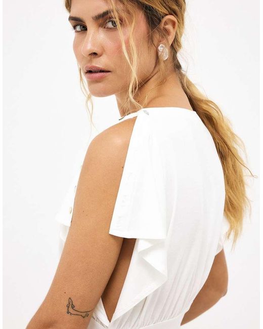 NA-KD White Split Sleeve Button Top