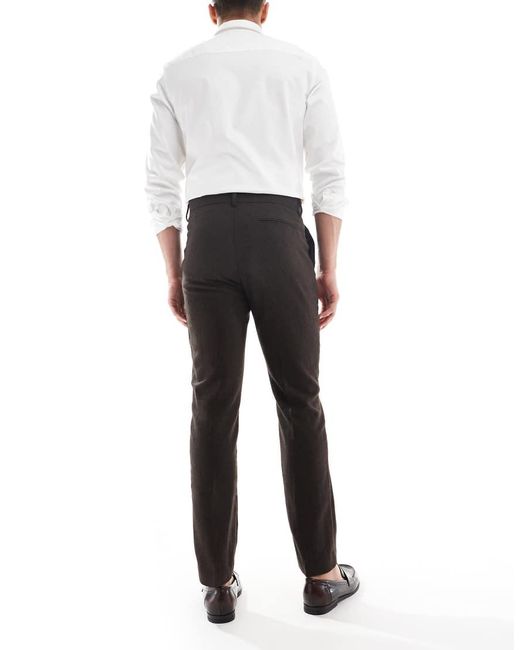 Pantalones De Traje Marrones De Corte Slim Con Patrón De Espiga De Tejido Rico En Lana De ASOS de hombre de color Black