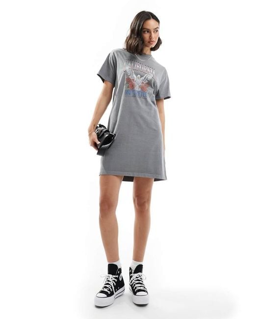 Miss Selfridge Gray Lace Up Back Graphic T-shirt Mini Dress