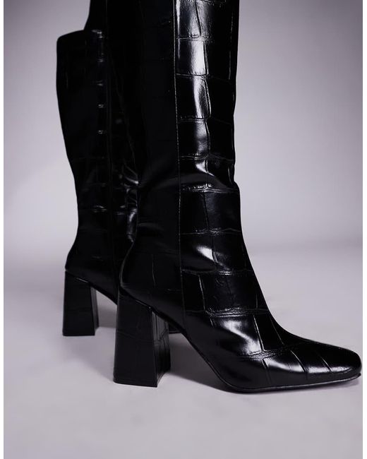 Public Desire Black Apology Block Heel Knee Boots