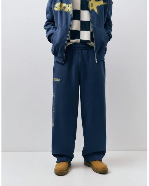 Pull&Bear Blue Stwd Sweatpants for men