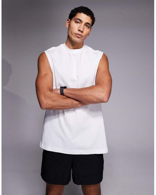 4505 White Back Print Oversized Heavyweight Cotton Training Tank With Quick Dry Finish for men