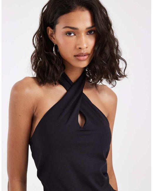 Pieces Black Halter Neck Twist Front Slinky Top