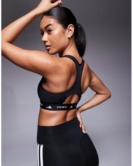 Adidas Originals Black Adidas Training Tech Fit Mid Support Bra