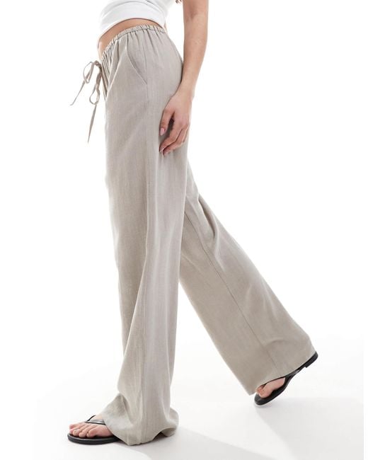 Miss Selfridge Gray Linen Blend Drawstring Waist Wide Leg Pants