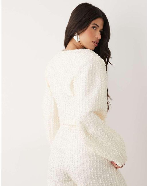 ASOS Natural Boucle Cropped Ovoid Sleeve Blazer