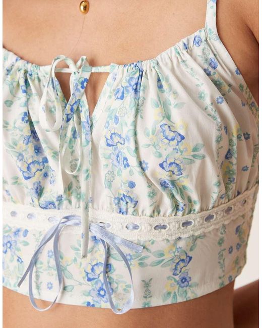 Aray Blue Floral Print Beach Crop Top Co-Ord