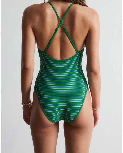 & Other Stories Green Mix And Match V-neck One-piece Swimsuit With Padding
