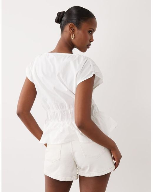 Gina Tricot White V-neck Peplum Sleeveless Blouse