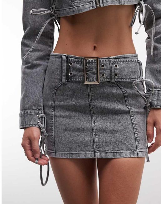 Liquor N Poker Gray Extreme Buckle Belt Denim Mini Skirt Co-Ord