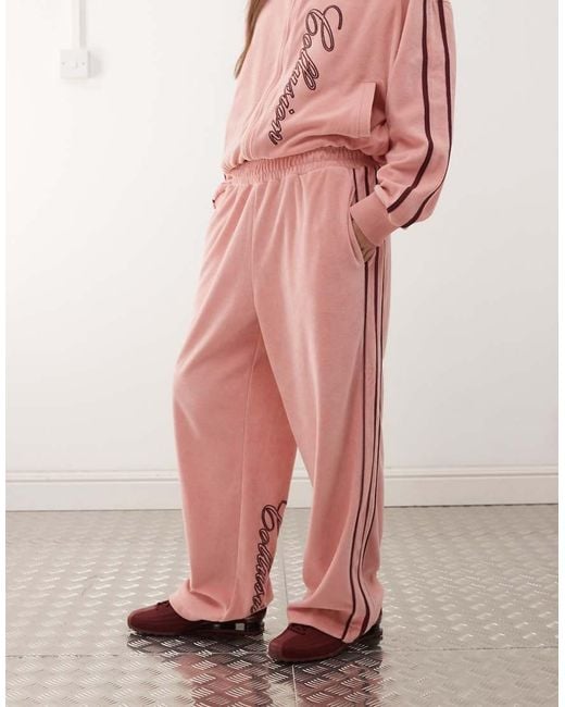Collusion Pink Embroidered Velour Sweatpants