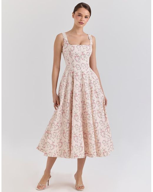 House Of Cb Pink Mariabella Cotton Midi Sun Dress