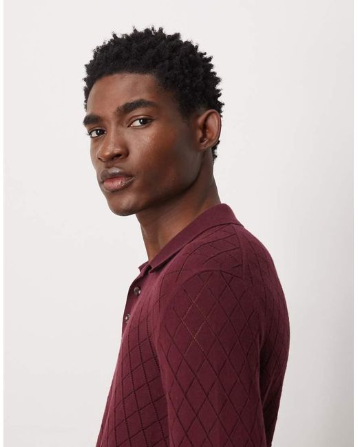 ASOS Red Pointelle Knitted Pattern Polo for men