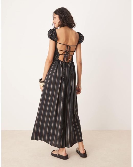 Vestito Midi Con Stampa A Righe, Scollo Squadrato E Dettaglio Stretto di ASOS in Multicolor