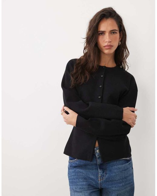 ASOS Blue Structured Cardigan With Faux Leather Buttons