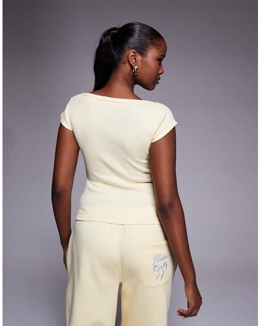 Kaiia Multicolor Cotton Rich Embroidered Bow Logo Scoop Neck Cap Sleeve Crop Top Co-ord
