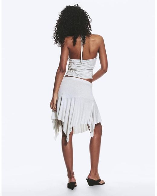 Monki White Asymmetric Ruched Mini Skirt