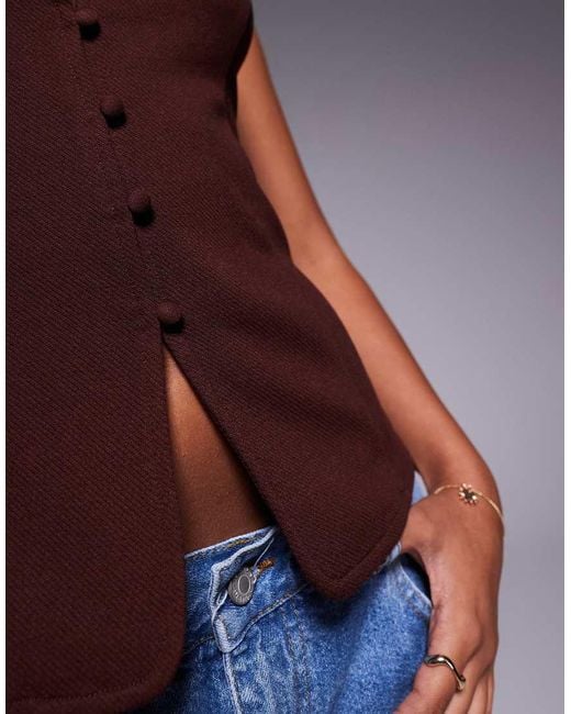 ASOS Jersey Keperstof Gilet Met Lage Ronde Hals in het Brown