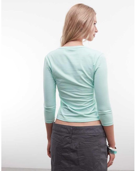 Collusion Green Deep V 3/4 Sleeve Top