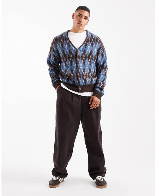River Island Blue Brushed Argyle Cardigan for men