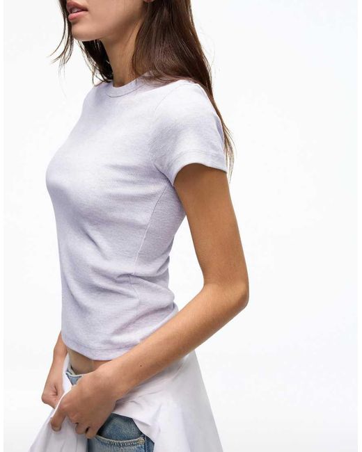 Bershka White Basic Rib Short Sleeve T-shirt