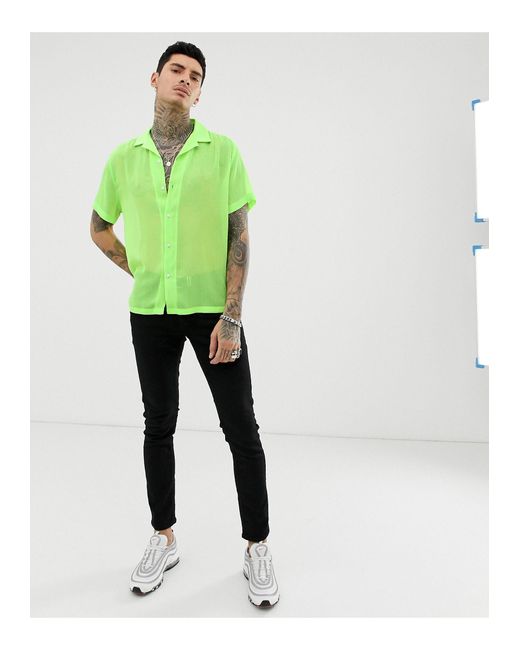 Camisa extragrande con solapas en verde neón ASOS de hombre de color Verde  | Lyst