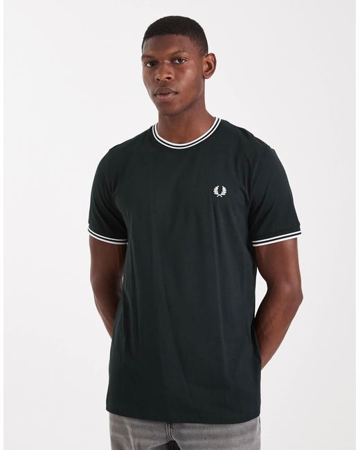 Fred Perry – dunkeles t-shirt mit zwei zierstreifen in Black für Herren