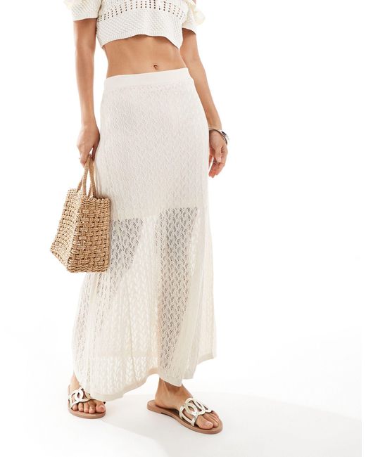 SELECTED White Femme Knitted Crochet Maxi Skirt