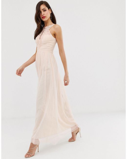 little mistress pink tulle maxi dress
