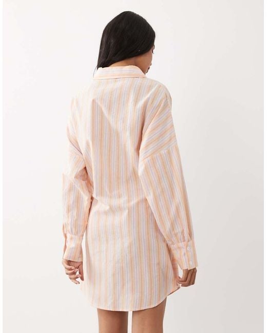 Noughts & Kisses Blue Pinstripe Wrap Waist Shirt Mini Dress