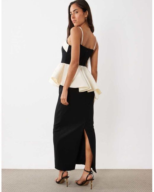 ASOS White Structured Contrast Maxi Dress With Peplum Detail