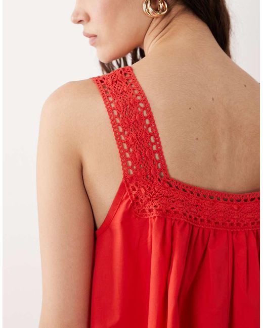 ASOS Red Square Neck Lace Trim Mini Sundress