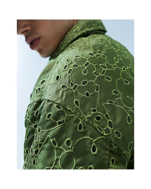 ASOS Green Oversized Embroidery Bomber Jacket for men