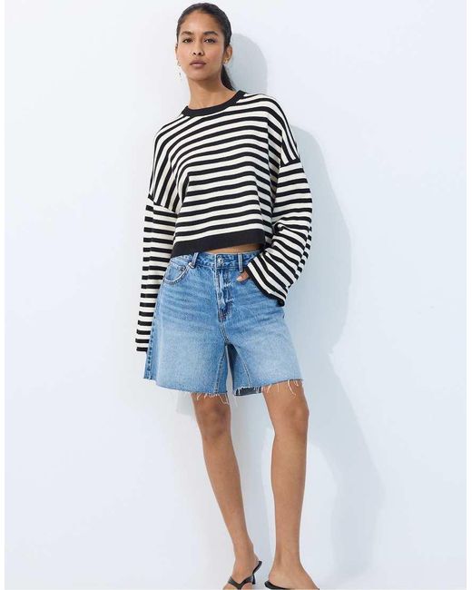 Stradivarius Blue Wide Sleeve Cropped Knit Jumper