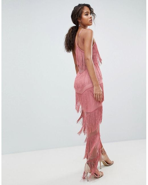 asos pink bodycon dress Asos Design Tall Fringe Mesh Strappy Maxi in this maxi dress combines VM: true dark green OFFLINE By Aerie Real Size:AU 4