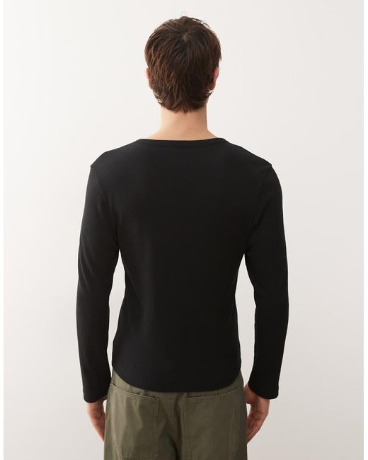 Collusion Black Notch Neck Muscle Fit Long Sleeve Henley T-shirt for men