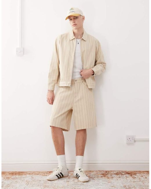 Obey Gestreepte Baggy Denim Short in het Natural voor heren