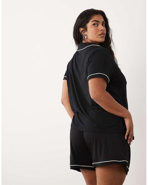 ASOS Black Asos Design Curve Super Soft Short Sleeve Shirt And Shorts Pyjama Set